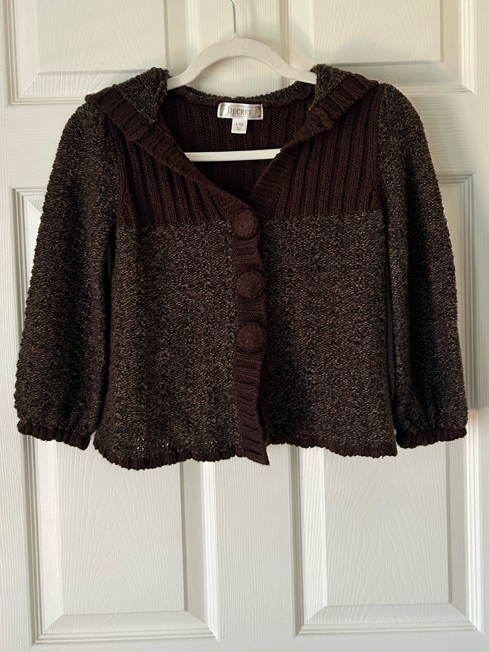 Decree Brown Textured Knit Button-Up Hooded Sweater – Size Small